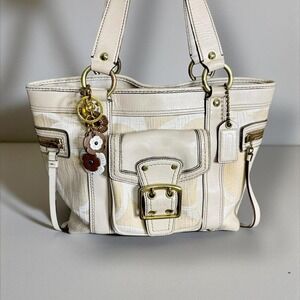 Y2k Coach 2006 Cream & Beige Legacy Signature Linen Canvas Tote Satchel Bag Glam